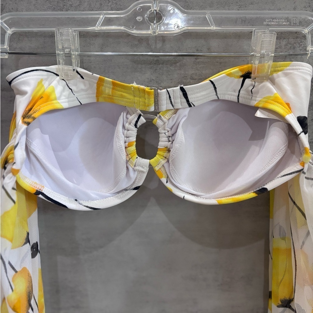 Jantez White and Yellow Floral Design Bandeau Bikini Bathing Suit Top Size 10 - Picture 3 of 13
